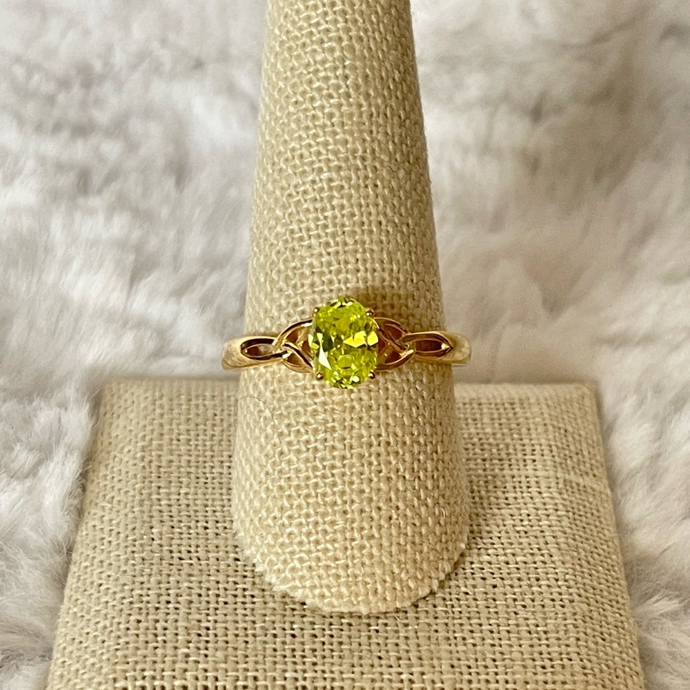 925 Sterling Silver Apple Green CZ Ring 10K Yellow Gold Filled Size 10